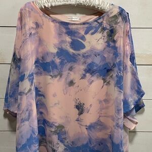 Elegant Floral Blouse in Pink and Blue